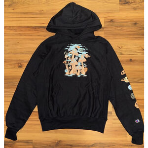 Champion Reverse Weave Mushroom Hoodie Trippy Pastel Graphic Black Small